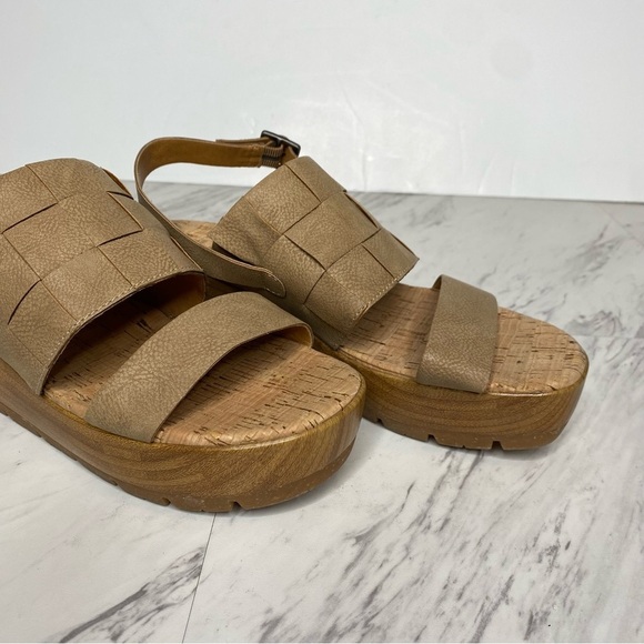 New! Korks Kork Ease Fraya Tan Faux Leather Platform Wedge Sandal 9M - Picture 10 of 15